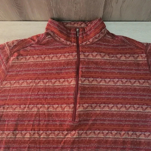 🛍Woolrich Red Geometric Long Sleeve Quarter‎ Zip Lightweight Pullover Womens XL - Picture 6 of 9